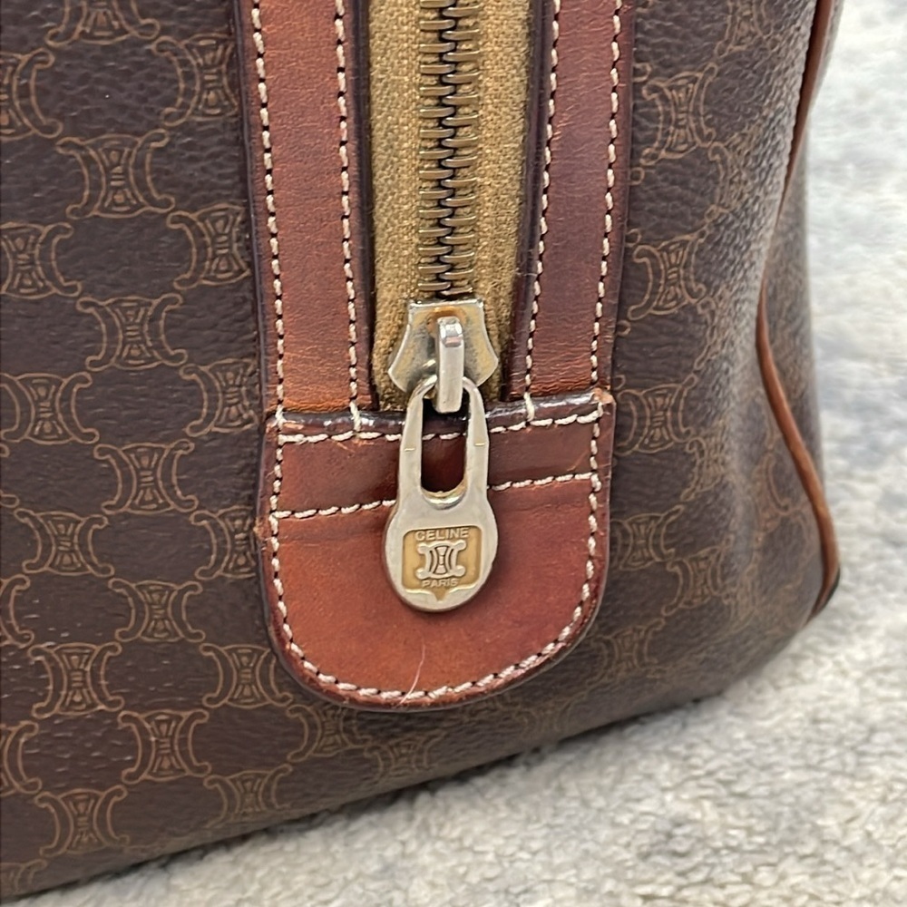 Vintage Celine Macadam Coated Canvas Boston Bag Satchel Brown - Picture 6 of 17